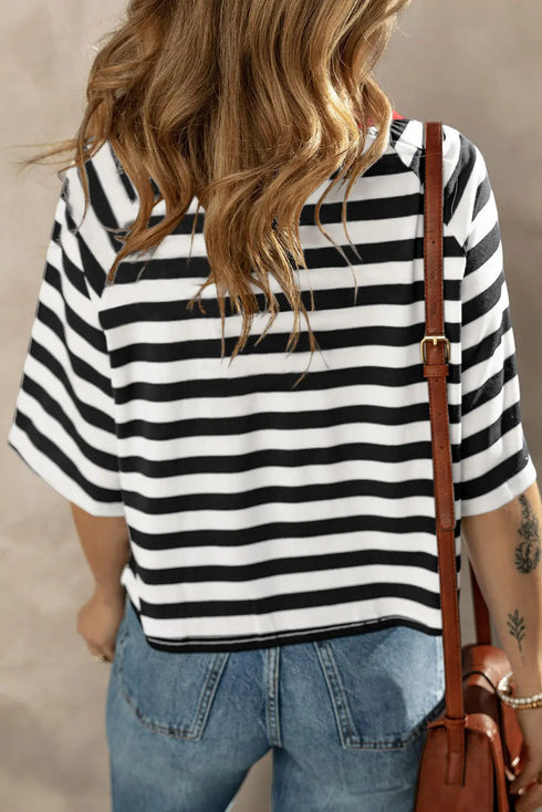'Juno' Striped Black & White T-Shirt - Celes Fashion
